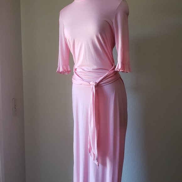 NWT Sweet Pink Spring Dress With High Collar & Tie Waist - Picture 2 of 10